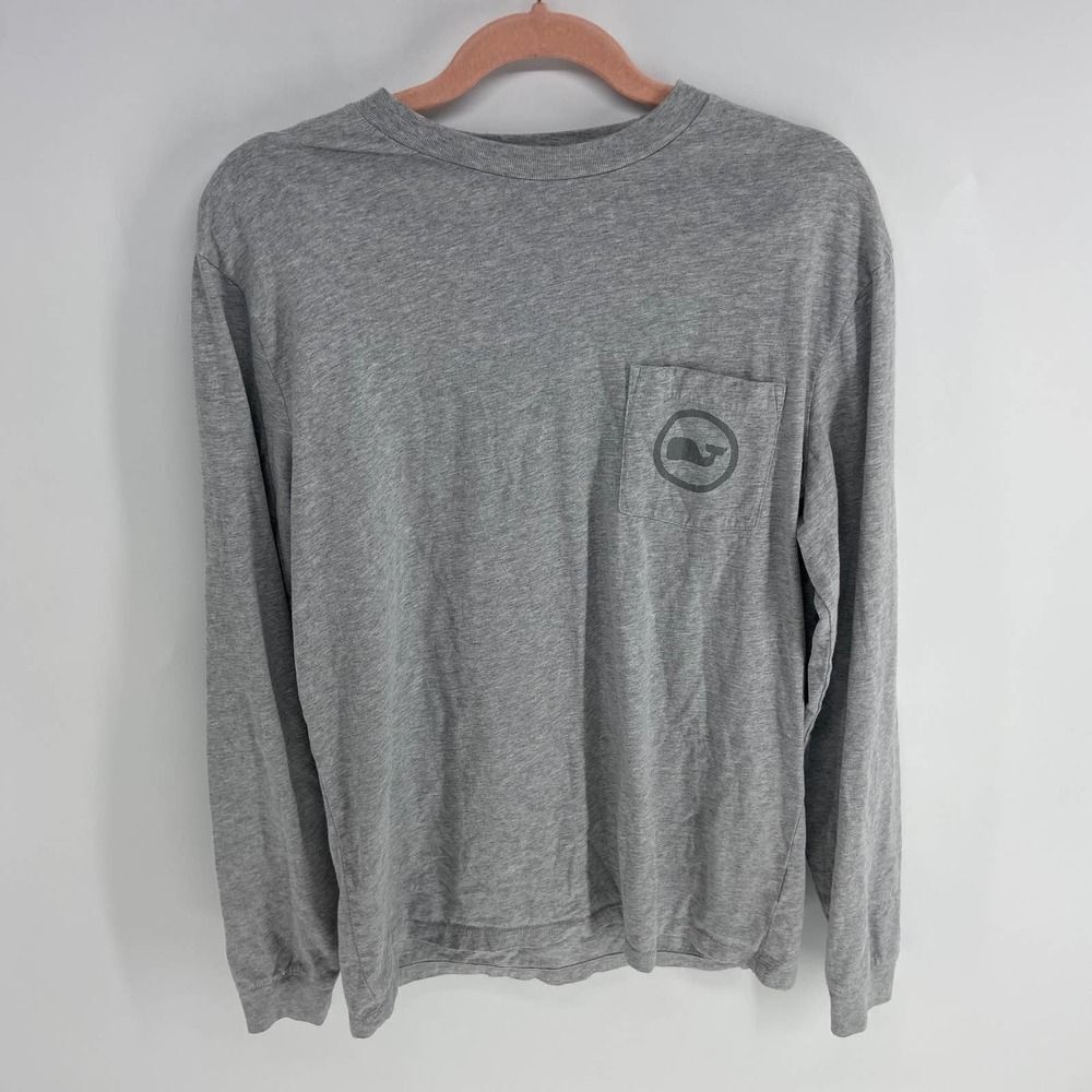 Vineyard Vines Gray long sleeve pocket shirt back whale logo mens small
